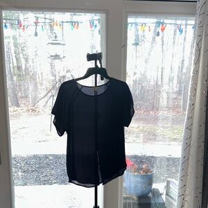 Navy blue Sheer Short Sleeve Blouse - Women